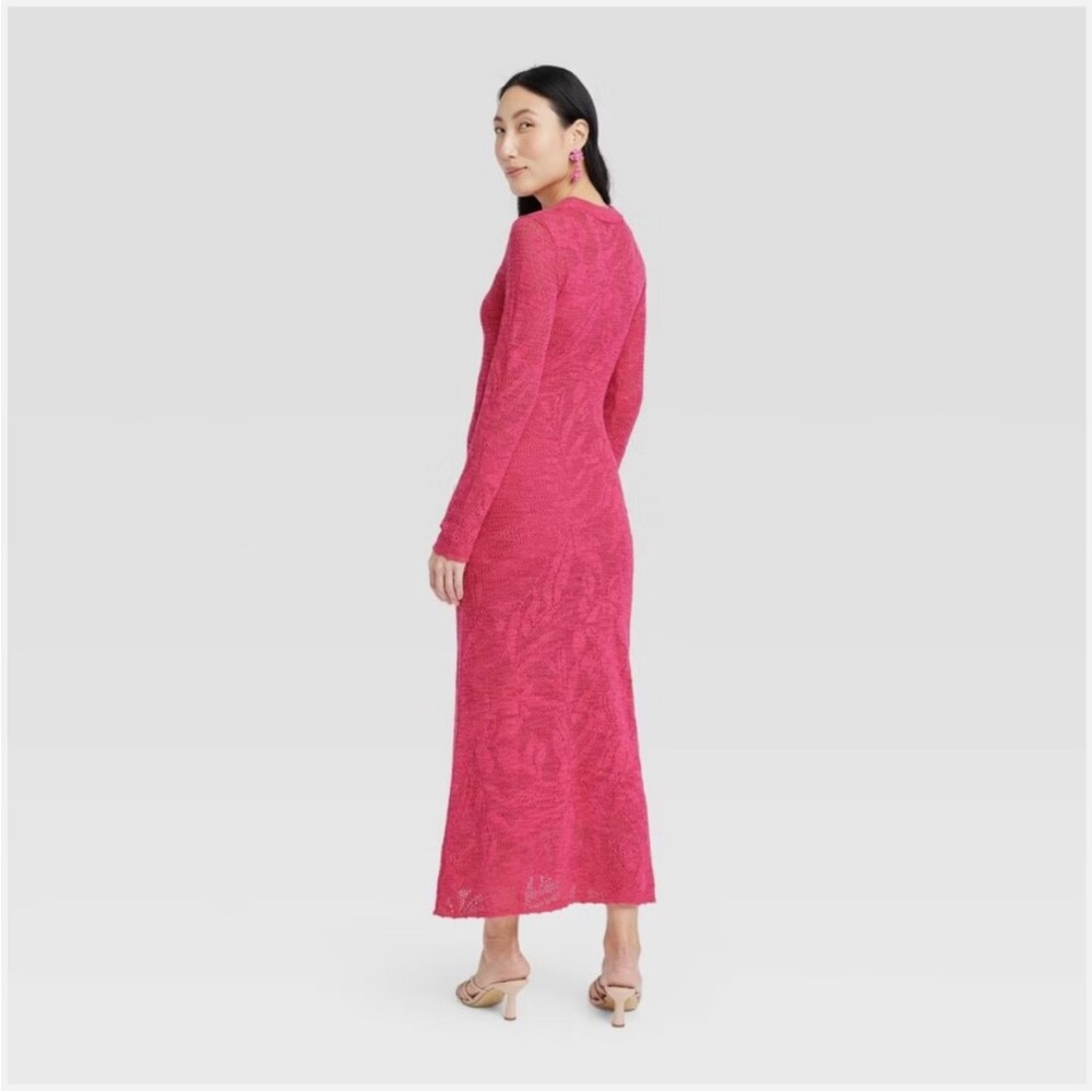 SOLD - A New Day Women's Floral Pointelle Maxi Dress Long Sleeve Pink SIZE L